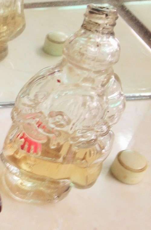 1x*PERFUME BOTTLE*EMPTY FIGURAL FATHER CHRISTMASSHAPEcirca1940"BAKELITE LID*COUNTRY HOME COLLECTIONS