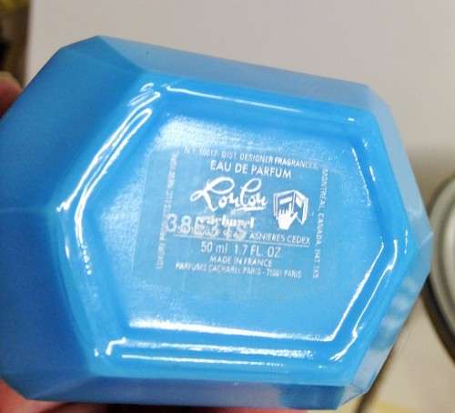 Perfume Bottle*BLUE  MILK GLASS `LOU-LOU`BOTTLE Empty