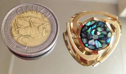 BROOCH 2 - 1 Micro Mosaic Mother Pearl Gilt 1PINK flower gold ITALY