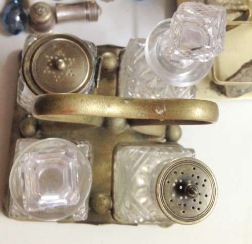 SALTS - CONDIMENTS 2 x mix Tray HOLDER+7 Crystal bottles CONDIMENT