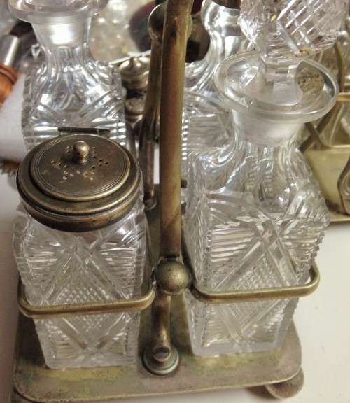 SALTS - CONDIMENTS 2 x mix Tray HOLDER+7 Crystal bottles CONDIMENT