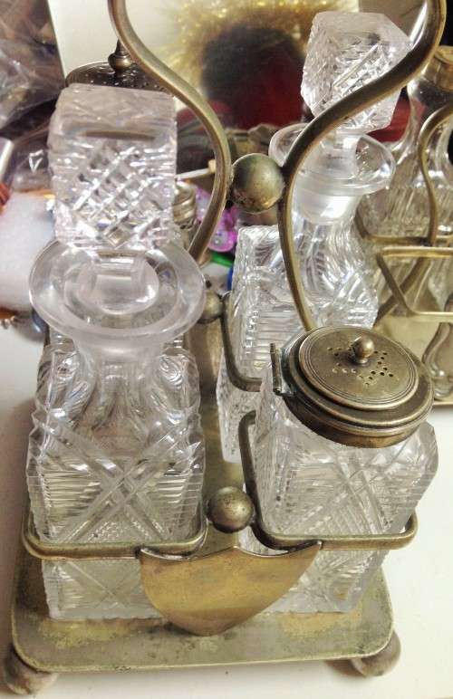 SALTS - CONDIMENTS 2 x mix Tray HOLDER+7 Crystal bottles CONDIMENT