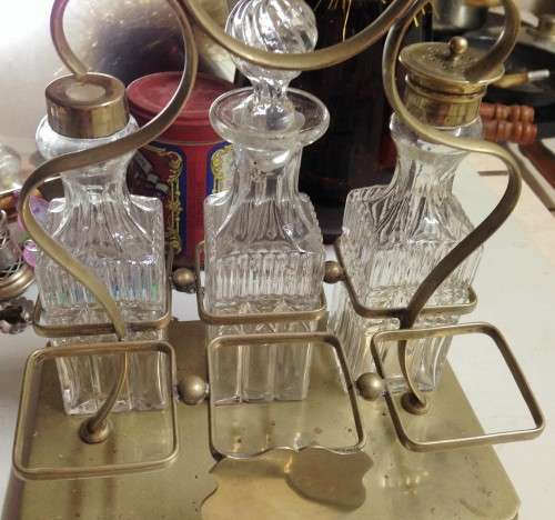 SALTS - CONDIMENTS 2 x mix Tray HOLDER+7 Crystal bottles CONDIMENT