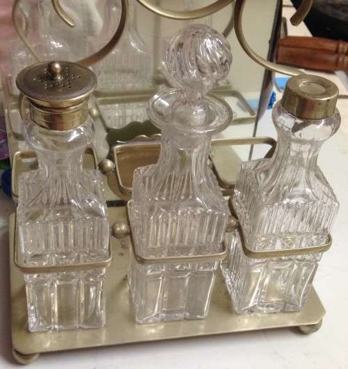 SALTS - CONDIMENTS 2 x mix Tray HOLDER+7 Crystal bottles CONDIMENT