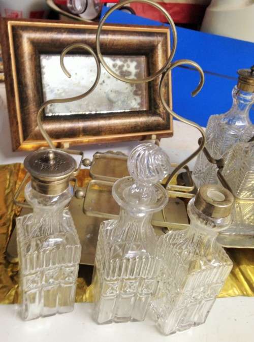 SALTS - CONDIMENTS 2 x mix Tray HOLDER+7 Crystal bottles CONDIMENT