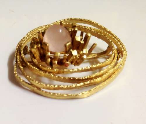 BROOCH - ROLLED GOLD ROSE QUARTZ*SEMI PRECIOUS GEM STONE GERMANY LOOK at My BUY NOW ltems NO WAITING