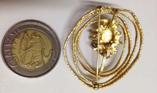 BROOCH - ROLLED GOLD ROSE QUARTZ*SEMI PRECIOUS GEM STONE GERMANY LOOK at My BUY NOW ltems NO WAITING