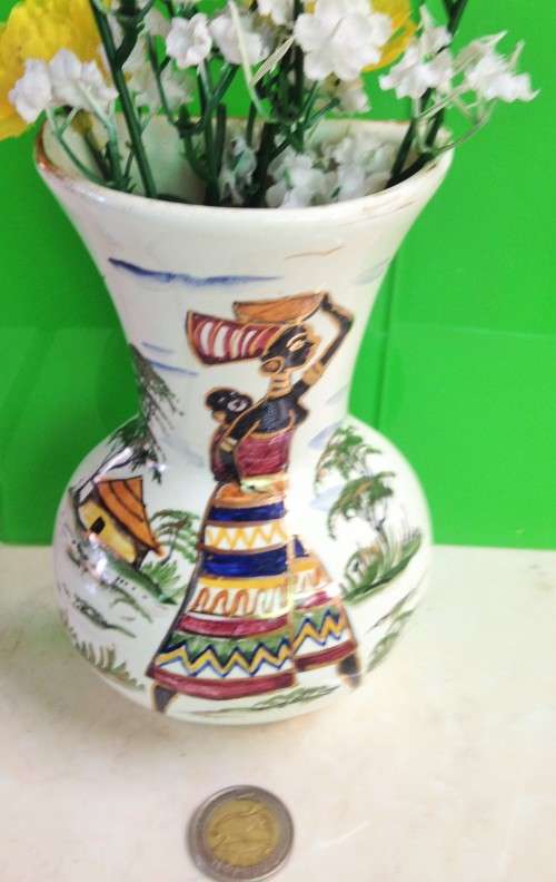 VASE - CERAMIC  WALL POCKET -AFRICAN MOTHER WITH BABY ON HER BACK