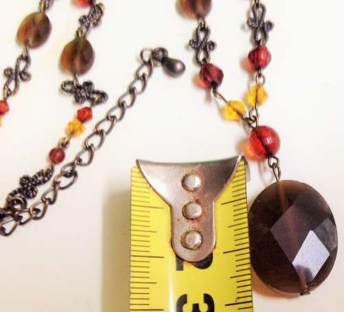 Necklace -  Red CRYSTALS cut  Glass faceted large Pendant Smokey looking Bead and smaller mix