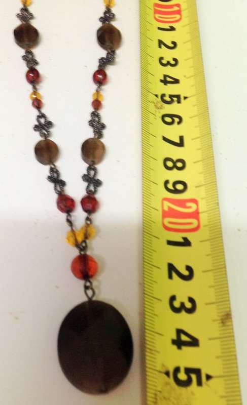 Necklace -  Red CRYSTALS cut  Glass faceted large Pendant Smokey looking Bead and smaller mix