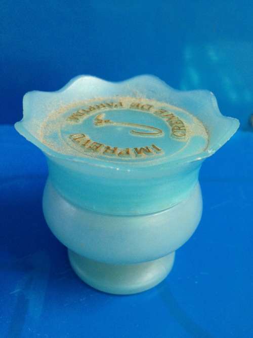 PERFUME BOTTLE Coty Cream EMPTY frosted satin glass blue + Pink