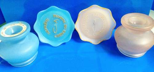 PERFUME BOTTLE Coty Cream EMPTY frosted satin glass blue + Pink