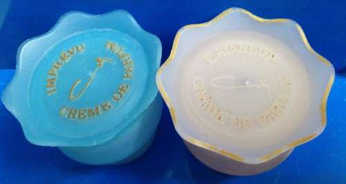 PERFUME BOTTLE Coty Cream EMPTY frosted satin glass blue + Pink