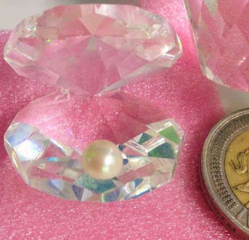 Crystal Oyster inside PEARL - Cut glass faceted- inside Pearl  faux STUNNING