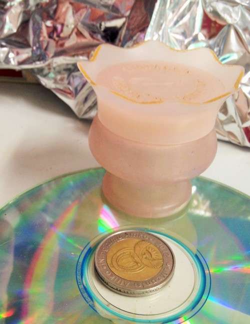 PERFUME BOTTLE Coty Cream EMPTY frosted satin glass blue + Pink