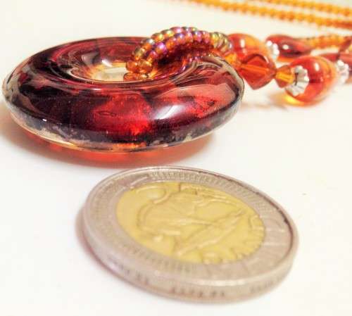 Necklace MURANO Italy glass Silver foil lampwork Pendant + Amber heart long drops glass beads