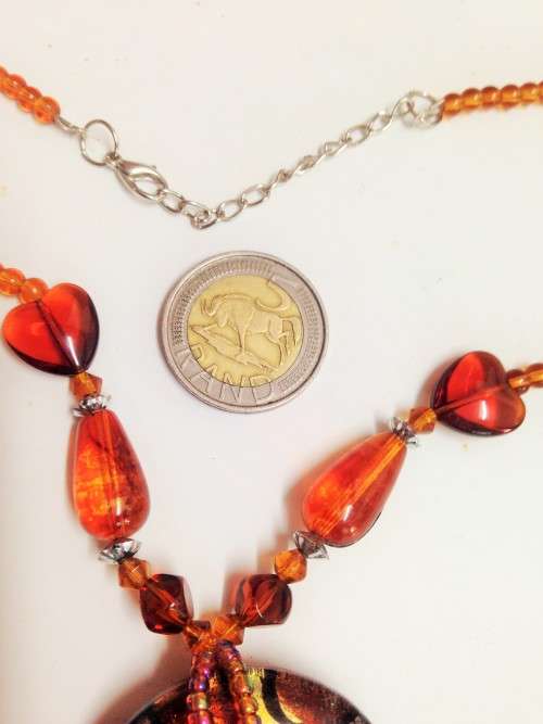 Necklace MURANO Italy glass Silver foil lampwork Pendant + Amber heart long drops glass beads