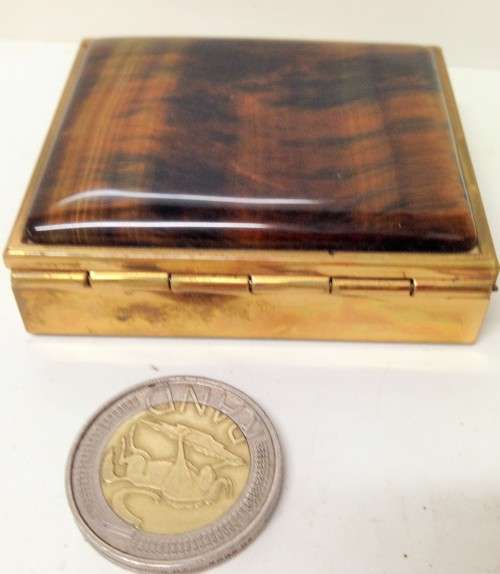 Pill box Tigers Eye  6 cm gem stone semi-precious Precious Top slab  England