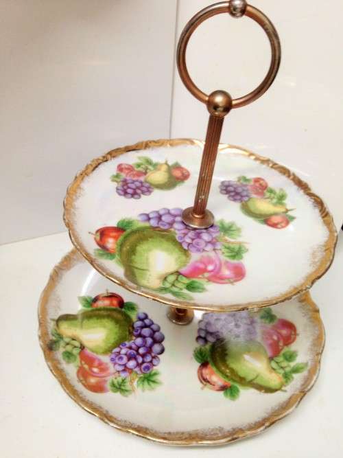 2 TIER CAKE stand GILT Trim+1 SNACK dish 2 DIV Look At All My BUY NOW Listings NO WAITING