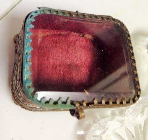 BOX - ANTIQUE Victorian ORMALU Brass Bevelled Glass Bun Feet LOOK at My BUY NOW-NO WAITING