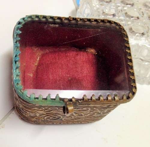 BOX - ANTIQUE Victorian ORMALU Brass Bevelled Glass Bun Feet LOOK at My BUY NOW-NO WAITING