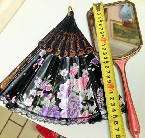 GUILLOCHE Hand MIRROR  Vanity dressing table decor bevelled +FAN