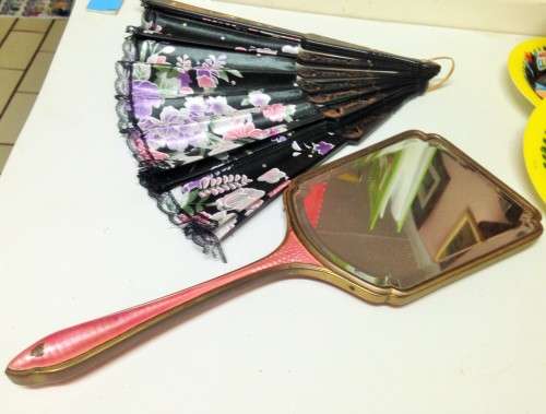 GUILLOCHE Hand MIRROR  Vanity dressing table decor bevelled +FAN