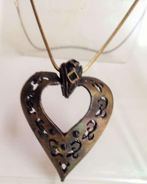 Necklace - Heart medieval style oxidised metal stones snake chain Look at my Buy Now -No Waiting