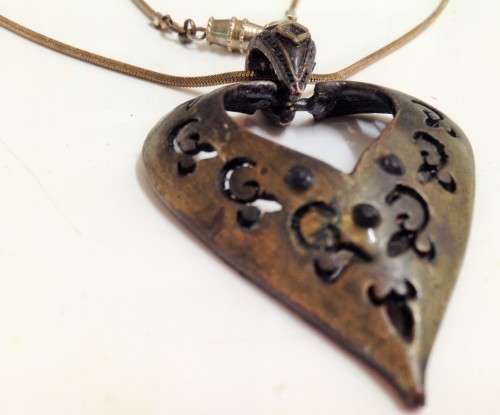 Necklace - Heart medieval style oxidised metal stones snake chain Look at my Buy Now -No Waiting