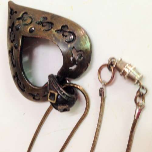 Necklace - Heart medieval style oxidised metal stones snake chain Look at my Buy Now -No Waiting