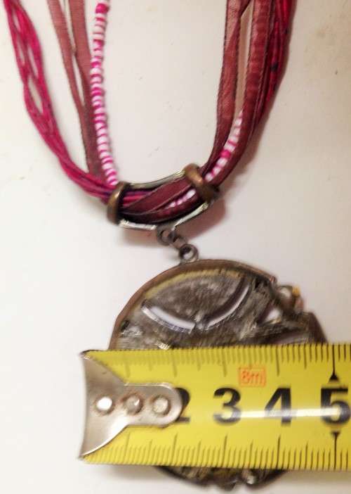 Necklace -Pink Extravaganza Pendant metal Ribbons+ beads LOOK At My BUY NOW LISTINGS NO WAITING