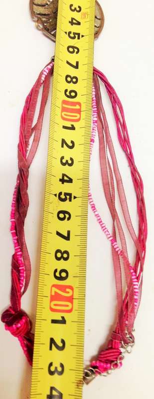 Necklace -Pink Extravaganza Pendant metal Ribbons+ beads LOOK At My BUY NOW LISTINGS NO WAITING