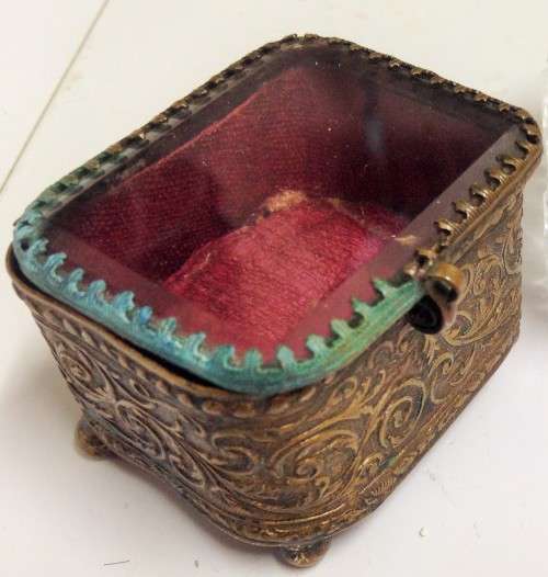 BOX - ANTIQUE Victorian ORMALU Brass Bevelled Glass Bun Feet LOOK at My BUY NOW-NO WAITING