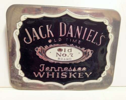 Belt BUCKLE+ Tin empty JACK DANIELS OLD TIME No.7 TENNESSEE WHISKEY 2COLOUR ENAMEL SILVER TONE METAL