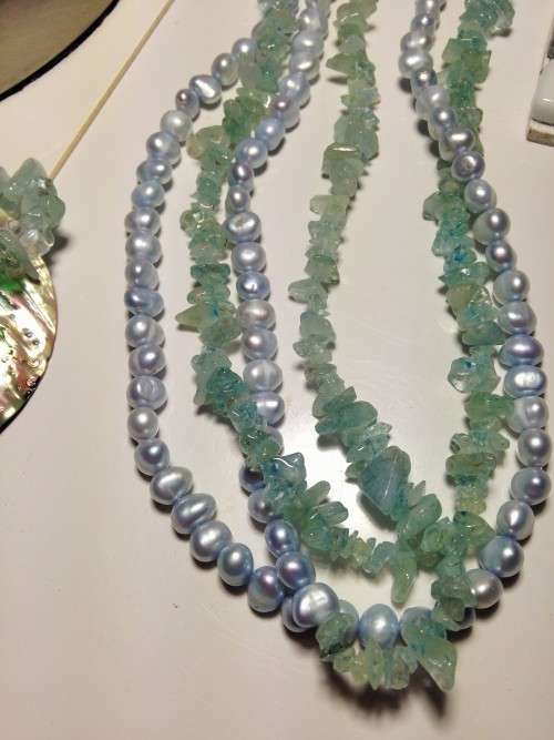 Pearls Fresh Water - GEM stones AQUAMARINE +ABALONE Pendant LOOK At My BUY NOW LISTINGS NO WAITING