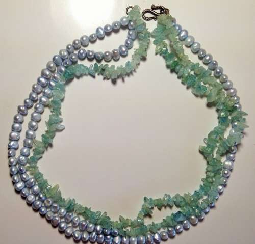 Pearls Fresh Water - GEM stones AQUAMARINE +ABALONE Pendant LOOK At My BUY NOW LISTINGS NO WAITING
