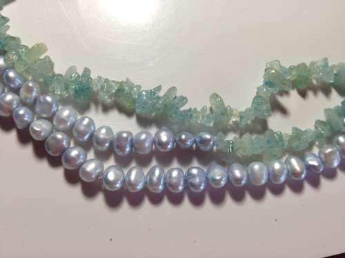 Pearls Fresh Water - GEM stones AQUAMARINE +ABALONE Pendant LOOK At My BUY NOW LISTINGS NO WAITING
