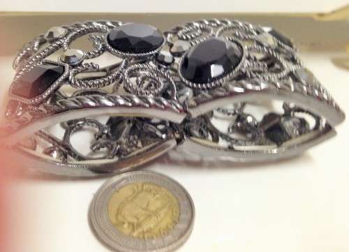 Bangle + Belt black crystal silver tone metal