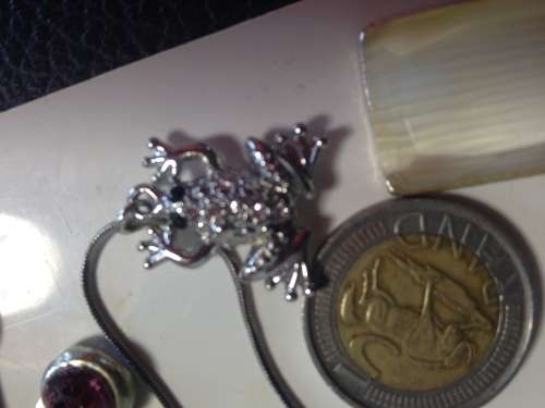 Necklace - FROG Crystals pendant has  colour Eye + web feet Silver Tone metal
