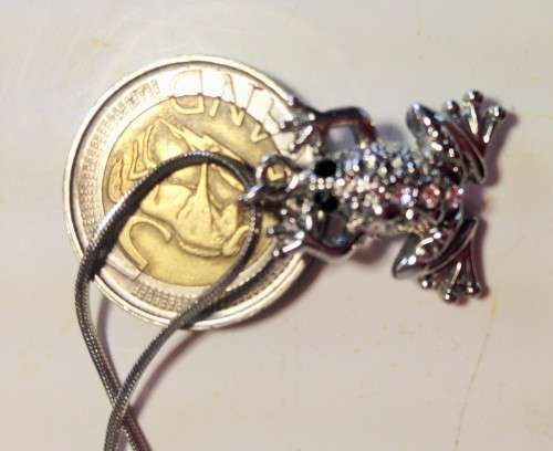 Necklace - FROG Crystals pendant has  colour Eye + web feet Silver Tone metal