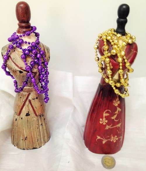 2 JEWELLERY DOLLS wood+Christmas Gold Purple BEADS shiny
