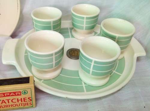 Set EGG CUPS 5 +1 Tray German ceramic LOOK at My BUY NOW listings NO WAITING