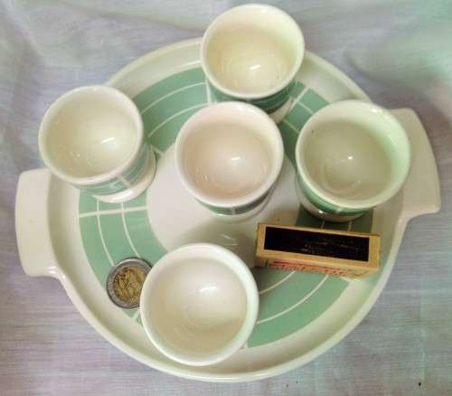 Set EGG CUPS 5 +1 Tray German ceramic LOOK at My BUY NOW listings NO WAITING