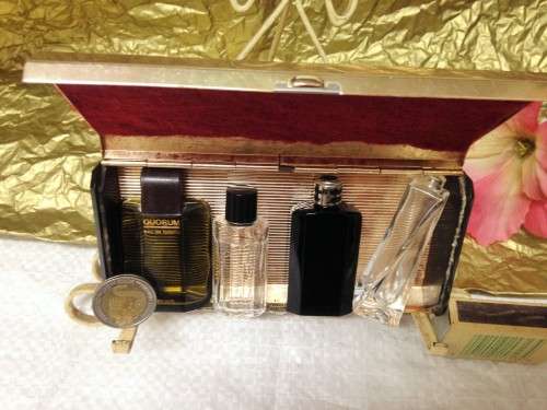 4 miniPERFUME BOTTLESempty+Brass Box not set LOOK At My BUY NOW LISTINGS NO WAITING