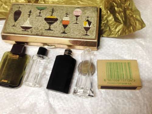 4 miniPERFUME BOTTLESempty+Brass Box not set LOOK At My BUY NOW LISTINGS NO WAITING