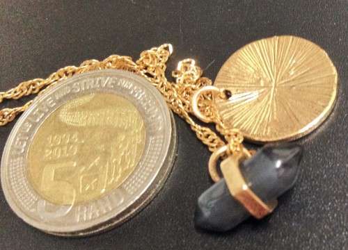 Necklace blue obelesque +disk gold Tone metal Look at my Buy Now listings No Waiting