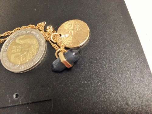 Necklace blue obelesque +disk gold Tone metal Look at my Buy Now listings No Waiting