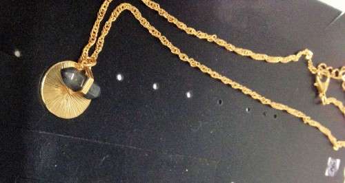 Necklace blue obelesque +disk gold Tone metal Look at my Buy Now listings No Waiting