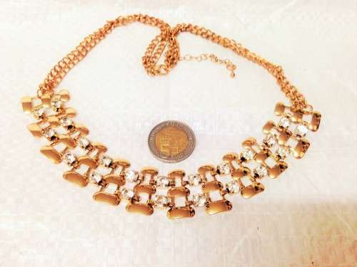 NECKLACE -Bib 2 Strand ROSE GOLD +CRYSTALS faceted diamond cutGOLD Tone METAL+ dress ring