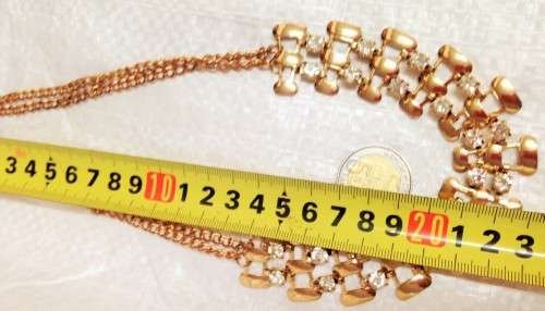 NECKLACE -Bib 2 Strand ROSE GOLD +CRYSTALS faceted diamond cutGOLD Tone METAL+ dress ring